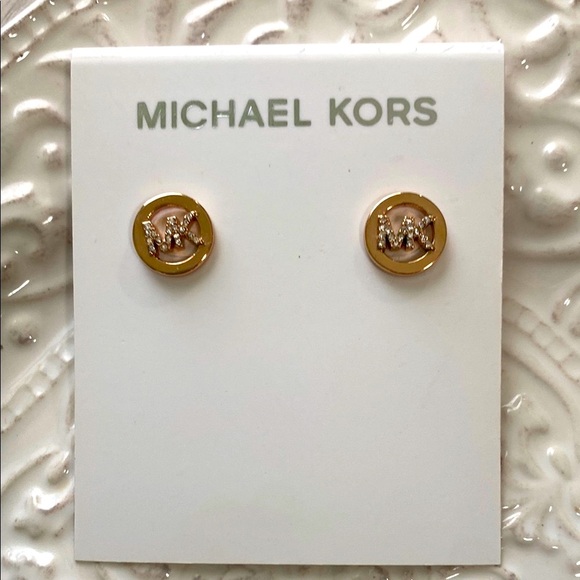 Michael Kors Rose Gold Engraved Studs Circle Earrings Classic Simple Elegant - Picture 2 of 11